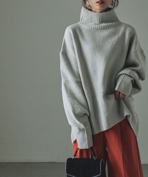 Fashion Letter(ファッションレター)の「ハイネックニットプルオーバー(ニット/セーター・レディース・ブラック/ベージュ/ライトグレー/ブラウン/グレー・M~L/LL~3L/4L~5L)」の19枚目の写真