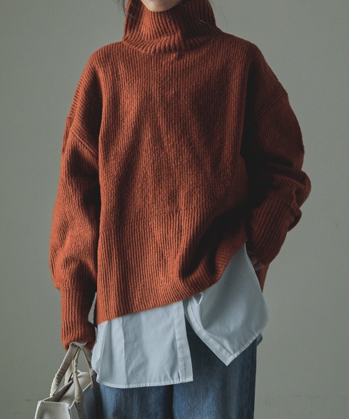 Fashion Letter(ファッションレター)の「ハイネックニットプルオーバー(ニット/セーター・レディース・ブラック/ベージュ/ライトグレー/ブラウン/グレー・M~L/LL~3L/4L~5L)」の6枚目の写真