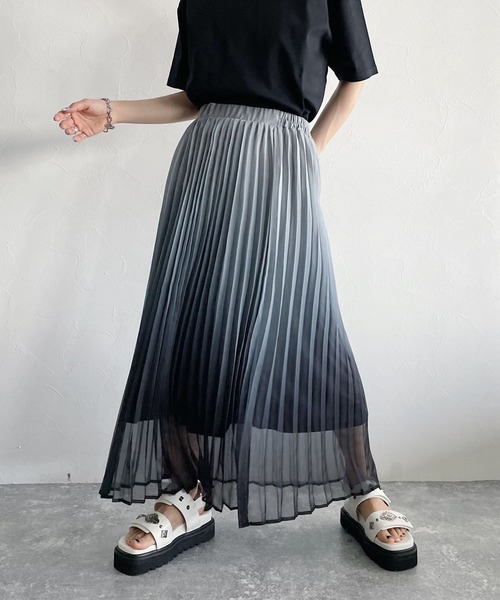 ひがしはらページ♪とても涼しい♪☆６パターン楽しめる手ぬぐいスカート☆紺系 セール】 バイカラープリーツフレアスカート （ロング・マキシ丈