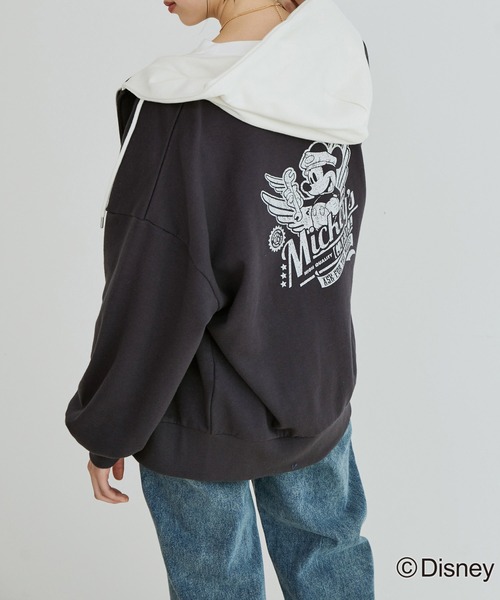 VIS（ビス）の「【ディズニー】ミッキー/バイカラージップアップパーカー【WEB限定】（パーカー・レディース・オフホワイト/スミクロ・FREE）」の5枚目の写真