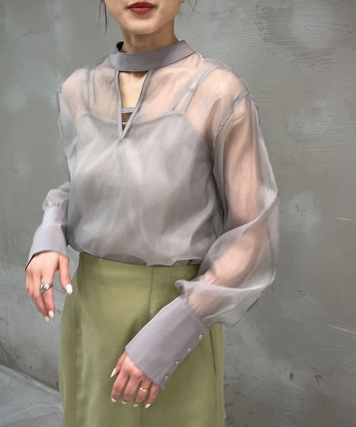 &g'aime（アンジェム）の「【＆g'aime】マットシアーブラウス（シャツ/ブラウス・レディース・ホワイト/ブラック/グレー・FREE）」の16枚目の写真