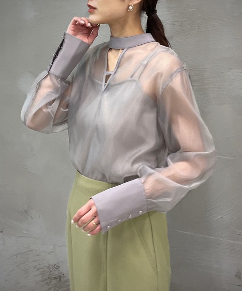 &g'aime（アンジェム）の「【＆g'aime】マットシアーブラウス（シャツ/ブラウス・レディース・ホワイト/ブラック/グレー・FREE）」の20枚目の写真