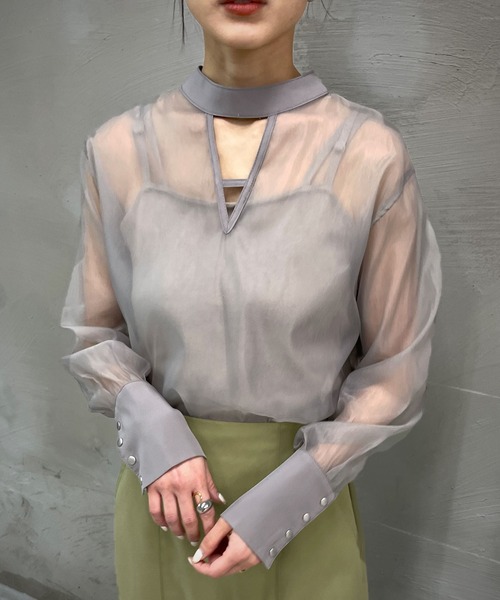 &g'aime（アンジェム）の「【＆g'aime】マットシアーブラウス（シャツ/ブラウス・レディース・ホワイト/ブラック/グレー・FREE）」の17枚目の写真