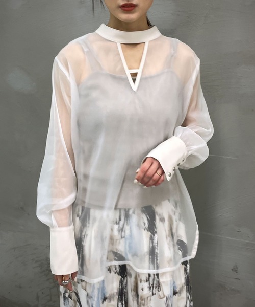 &g'aime（アンジェム）の「【＆g'aime】マットシアーブラウス（シャツ/ブラウス・レディース・ホワイト/ブラック/グレー・FREE）」の5枚目の写真