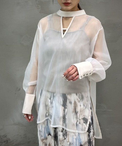 &g'aime（アンジェム）の「【＆g'aime】マットシアーブラウス（シャツ/ブラウス・レディース・ホワイト/ブラック/グレー・FREE）」の6枚目の写真