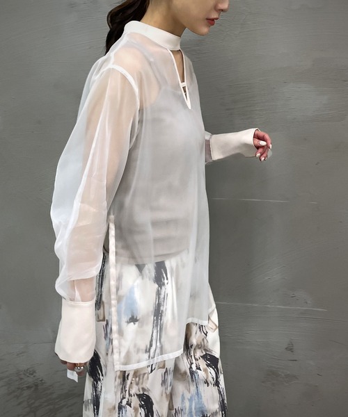 &g'aime（アンジェム）の「【＆g'aime】マットシアーブラウス（シャツ/ブラウス・レディース・ホワイト/ブラック/グレー・FREE）」の8枚目の写真