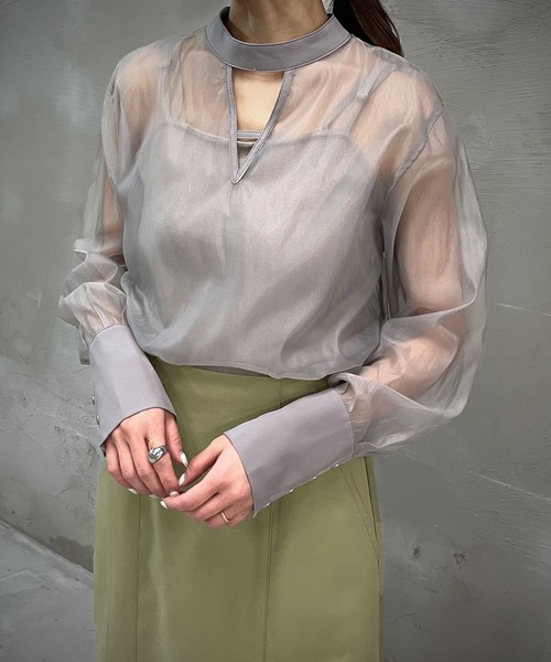 &g'aime（アンジェム）の「【＆g'aime】マットシアーブラウス（シャツ/ブラウス・レディース・ホワイト/ブラック/グレー・FREE）」の22枚目の写真