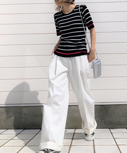 Q（キュー）の「ボーダーリブニット（ニット/セーター・レディース・ホワイト系その他/ブラック系その他・MEDIUM）」の6枚目の写真