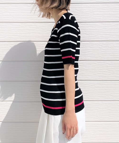 Q（キュー）の「ボーダーリブニット（ニット/セーター・レディース・ホワイト系その他/ブラック系その他・MEDIUM）」の4枚目の写真