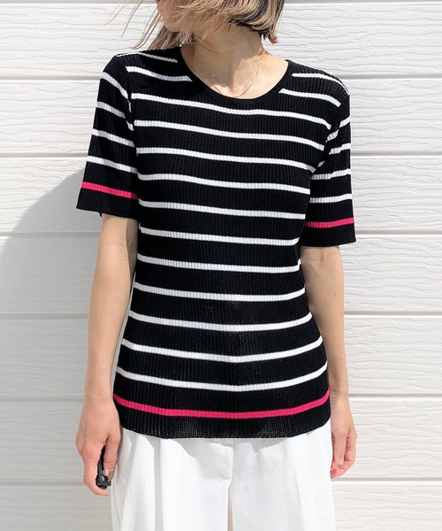 Q（キュー）の「ボーダーリブニット（ニット/セーター・レディース・ホワイト系その他/ブラック系その他・MEDIUM）」の3枚目の写真