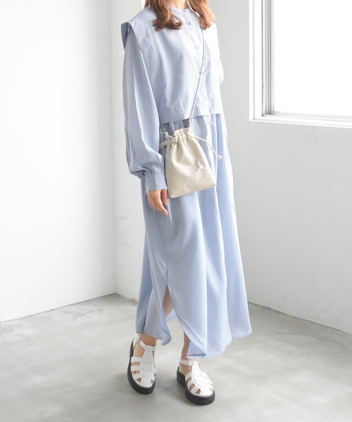 sango（sango）の「スラブジョーゼット2WAYレイヤード風ワンピース（シャツワンピース・レディース・ホワイト/ベージュ/ブルー・FREE）」の3枚目の写真