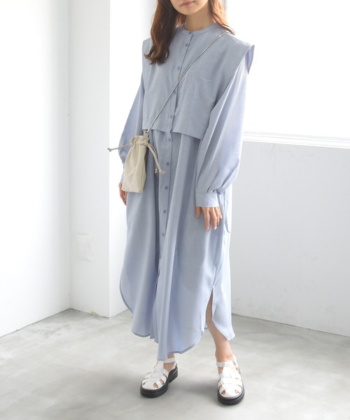 sango（sango）の「スラブジョーゼット2WAYレイヤード風ワンピース（シャツワンピース・レディース・ホワイト/ベージュ/ブルー・FREE）」の11枚目の写真