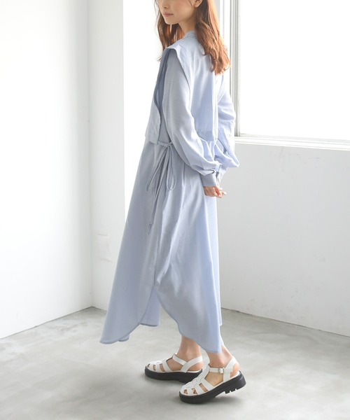 sango（sango）の「スラブジョーゼット2WAYレイヤード風ワンピース（シャツワンピース・レディース・ホワイト/ベージュ/ブルー・FREE）」の13枚目の写真