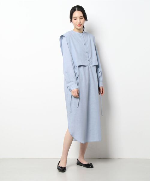 sango（sango）の「スラブジョーゼット2WAYレイヤード風ワンピース（シャツワンピース・レディース・ホワイト/ベージュ/ブルー・FREE）」の6枚目の写真