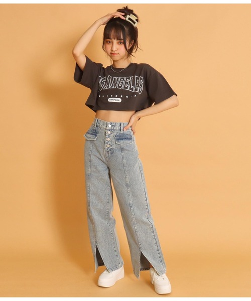 ANAP GｉRL（アナップガール）の「ショート裏毛カレッジトップスカットソー（Tシャツ/カットソー・キッズ・ライトブルー/グレー/スミクロ・S/M）」の10枚目の写真