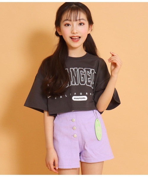 ANAP GｉRL（アナップガール）の「ショート裏毛カレッジトップスカットソー（Tシャツ/カットソー・キッズ・ライトブルー/グレー/スミクロ・S/M）」の11枚目の写真