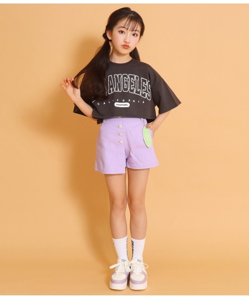 ANAP GｉRL（アナップガール）の「ショート裏毛カレッジトップスカットソー（Tシャツ/カットソー・キッズ・ライトブルー/グレー/スミクロ・S/M）」の12枚目の写真