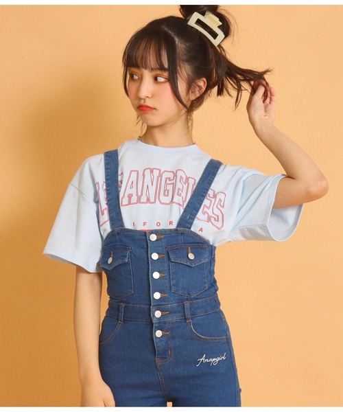 ANAP GｉRL（アナップガール）の「ショート裏毛カレッジトップスカットソー（Tシャツ/カットソー・キッズ・ライトブルー/グレー/スミクロ・S/M）」の14枚目の写真