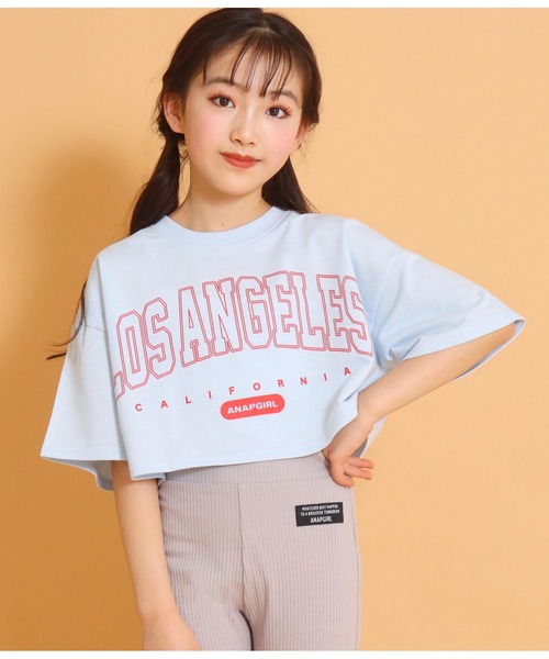 ANAP GｉRL（アナップガール）の「ショート裏毛カレッジトップスカットソー（Tシャツ/カットソー・キッズ・ライトブルー/グレー/スミクロ・S/M）」の16枚目の写真