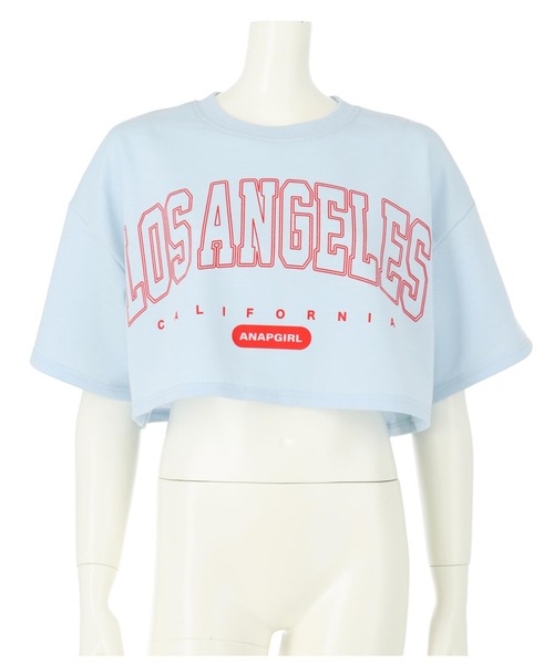 ANAP GｉRL（アナップガール）の「ショート裏毛カレッジトップスカットソー（Tシャツ/カットソー・キッズ・ライトブルー/グレー/スミクロ・S/M）」の21枚目の写真