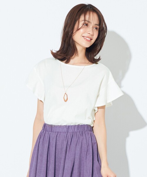 ANY(エニィ)の「【接触冷感・UVケア】フレアスリーブ Tブラウス(Tシャツ/カットソー・レディース・ブルー系/オールドローズ系/ブラウン系/ブラック系/アイボリー系/ライトグレー系/アイボリー系1/グリーン系・3/2)」の5枚目の写真