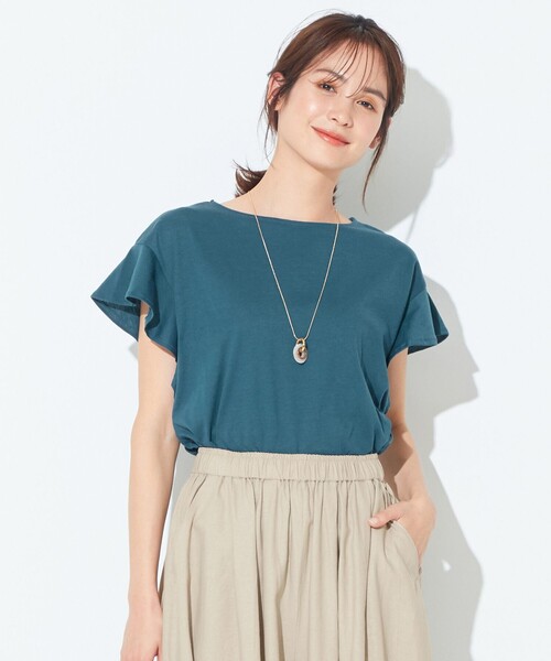 ANY(エニィ)の「【接触冷感・UVケア】フレアスリーブ Tブラウス(Tシャツ/カットソー・レディース・ブルー系/オールドローズ系/ブラウン系/ブラック系/アイボリー系/ライトグレー系/アイボリー系1/グリーン系・3/2)」の6枚目の写真