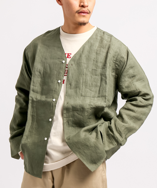 B.C STOCK(ベーセーストック)の「FLANDERSLINEN シャツカーディガン(シャツ/ブラウス・メンズ・ホワイト/ブラック/カーキ・MEDIUM/LARGE)」の3枚目の写真