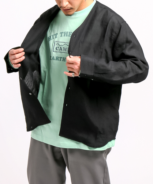 B.C STOCK(ベーセーストック)の「FLANDERSLINEN シャツカーディガン(シャツ/ブラウス・メンズ・ホワイト/ブラック/カーキ・MEDIUM/LARGE)」の1枚目の写真