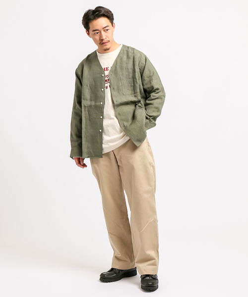 B.C STOCK(ベーセーストック)の「FLANDERSLINEN シャツカーディガン(シャツ/ブラウス・メンズ・ホワイト/ブラック/カーキ・MEDIUM/LARGE)」の4枚目の写真