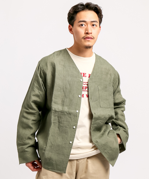 B.C STOCK(ベーセーストック)の「FLANDERSLINEN シャツカーディガン(シャツ/ブラウス・メンズ・ホワイト/ブラック/カーキ・MEDIUM/LARGE)」の6枚目の写真