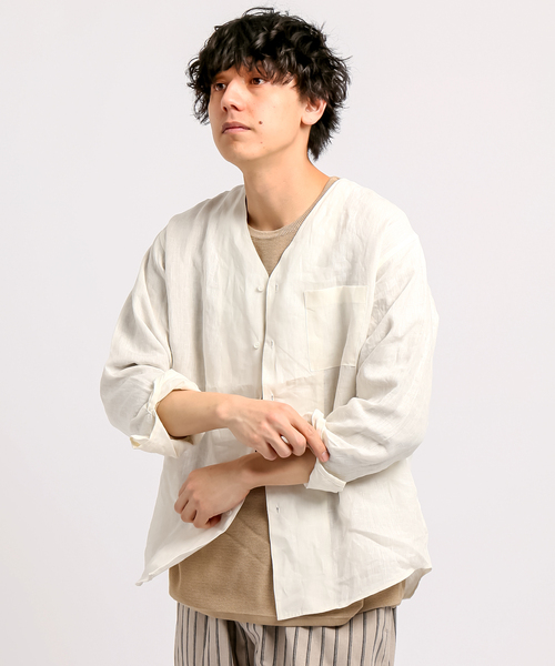 B.C STOCK(ベーセーストック)の「FLANDERSLINEN シャツカーディガン(シャツ/ブラウス・メンズ・ホワイト/ブラック/カーキ・MEDIUM/LARGE)」の12枚目の写真