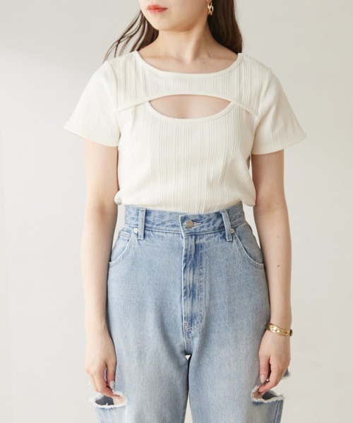 Chico（チコ）の「胸開きデザインリブチビT（Tシャツ/カットソー・レディース・ホワイト/ブラック/ホワイト系その他2/ピンク/ピンク系その他2・FREE）」の22枚目の写真