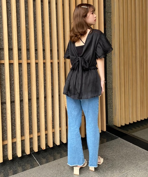 one after another NICE CLAUP（ワンアフターアナザーナイスクラップ）の「前後2wayチュールリボンブラウス（シャツ/ブラウス・レディース・ブラック/ブラック系その他/ブラック系その他2・FREE）」の4枚目の写真