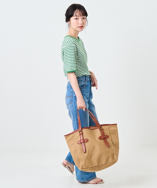 FREAK'S STORE（フリークスストア）の「ハニカムボーダー5分袖Tシャツ（Tシャツ/カットソー・レディース・ブラック/レッド/ブルー/グリーン・ﾌﾘ-）」の6枚目の写真