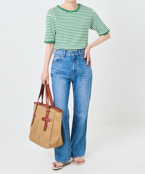 FREAK'S STORE（フリークスストア）の「ハニカムボーダー5分袖Tシャツ（Tシャツ/カットソー・レディース・ブラック/レッド/ブルー/グリーン・ﾌﾘ-）」の8枚目の写真