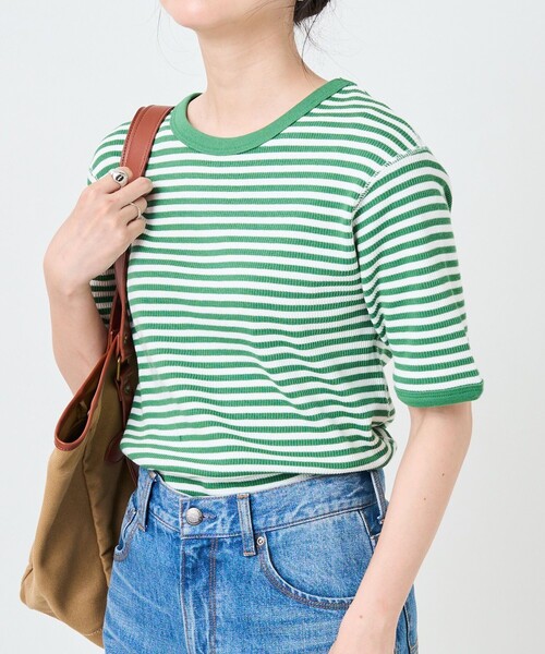 FREAK'S STORE（フリークスストア）の「ハニカムボーダー5分袖Tシャツ（Tシャツ/カットソー・レディース・ブラック/レッド/ブルー/グリーン・ﾌﾘ-）」の10枚目の写真