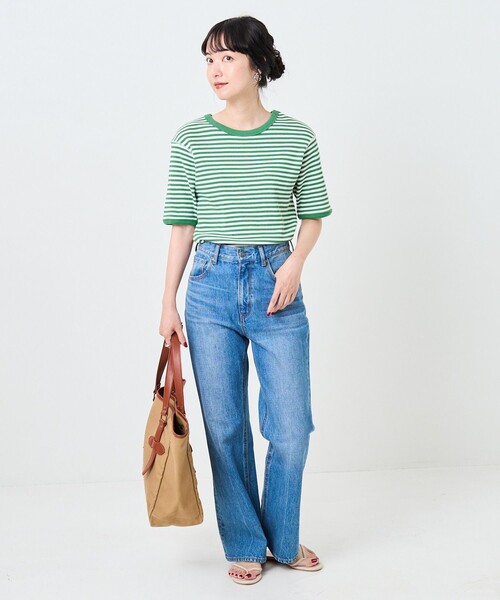 FREAK'S STORE（フリークスストア）の「ハニカムボーダー5分袖Tシャツ（Tシャツ/カットソー・レディース・ブラック/レッド/ブルー/グリーン・ﾌﾘ-）」の11枚目の写真