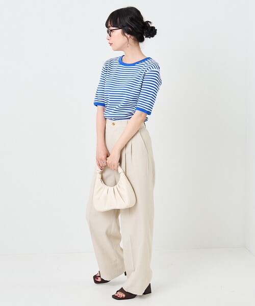 FREAK'S STORE（フリークスストア）の「ハニカムボーダー5分袖Tシャツ（Tシャツ/カットソー・レディース・ブラック/レッド/ブルー/グリーン・ﾌﾘ-）」の15枚目の写真