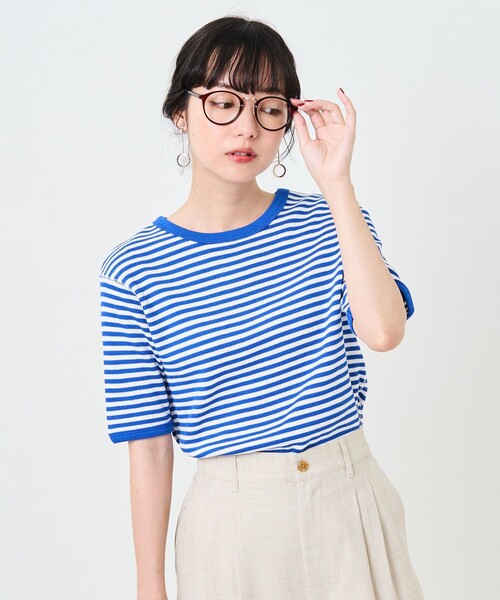 FREAK'S STORE（フリークスストア）の「ハニカムボーダー5分袖Tシャツ（Tシャツ/カットソー・レディース・ブラック/レッド/ブルー/グリーン・ﾌﾘ-）」の17枚目の写真