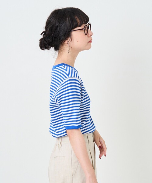 FREAK'S STORE（フリークスストア）の「ハニカムボーダー5分袖Tシャツ（Tシャツ/カットソー・レディース・ブラック/レッド/ブルー/グリーン・ﾌﾘ-）」の18枚目の写真