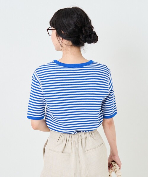 FREAK'S STORE（フリークスストア）の「ハニカムボーダー5分袖Tシャツ（Tシャツ/カットソー・レディース・ブラック/レッド/ブルー/グリーン・ﾌﾘ-）」の19枚目の写真