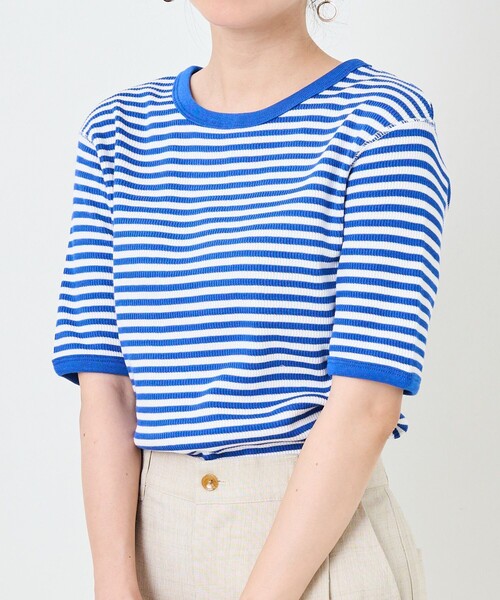 FREAK'S STORE（フリークスストア）の「ハニカムボーダー5分袖Tシャツ（Tシャツ/カットソー・レディース・ブラック/レッド/ブルー/グリーン・ﾌﾘ-）」の20枚目の写真