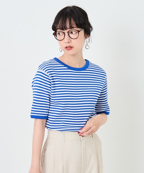 FREAK'S STORE（フリークスストア）の「ハニカムボーダー5分袖Tシャツ（Tシャツ/カットソー・レディース・ブラック/レッド/ブルー/グリーン・ﾌﾘ-）」の21枚目の写真