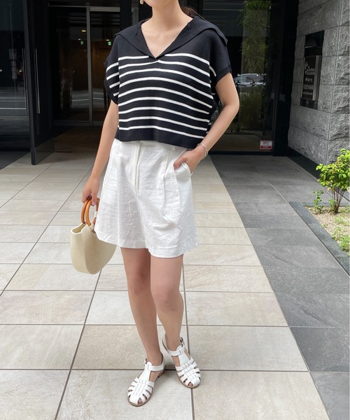 StyleSea(スタイルシー)の「ボーダービッグカラーニットベスト(ベスト・レディース・ブラック/オフホワイト・FREE)」の16枚目の写真