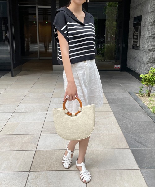 StyleSea(スタイルシー)の「ボーダービッグカラーニットベスト(ベスト・レディース・ブラック/オフホワイト・FREE)」の19枚目の写真