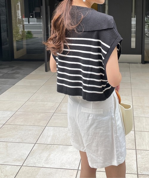 StyleSea(スタイルシー)の「ボーダービッグカラーニットベスト(ベスト・レディース・ブラック/オフホワイト・FREE)」の20枚目の写真