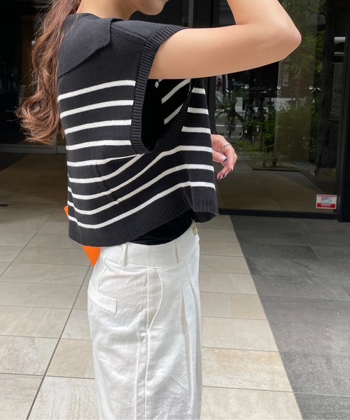 StyleSea(スタイルシー)の「ボーダービッグカラーニットベスト(ベスト・レディース・ブラック/オフホワイト・FREE)」の21枚目の写真