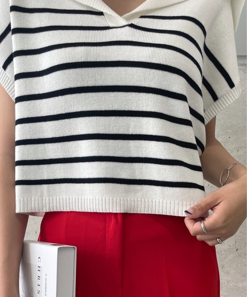 StyleSea(スタイルシー)の「ボーダービッグカラーニットベスト(ベスト・レディース・ブラック/オフホワイト・FREE)」の9枚目の写真