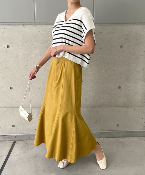 StyleSea(スタイルシー)の「ボーダービッグカラーニットベスト(ベスト・レディース・ブラック/オフホワイト・FREE)」の10枚目の写真