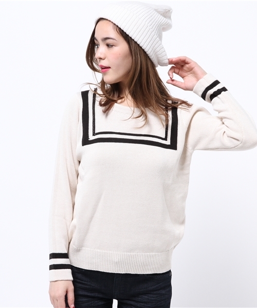 DISCOAT（ディスコート）の「【Discoat】セーラーJQDプルオーバー（ニット/セーター・レディース・オフホワイト/ネイビー・ﾌﾘ-）」の3枚目の写真